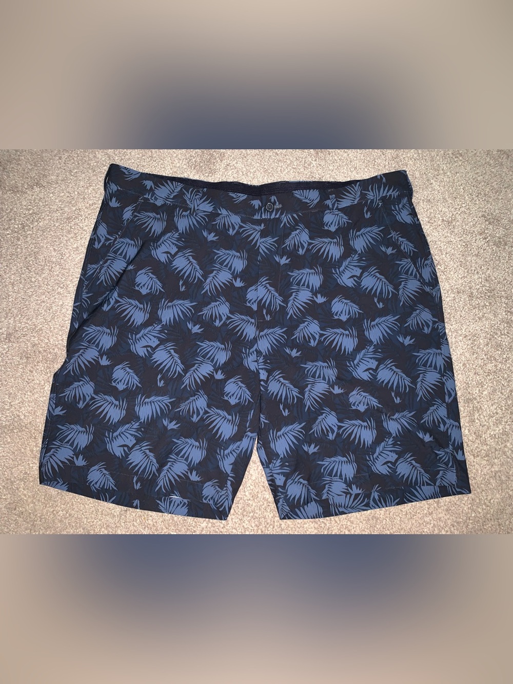 Greg Norman Collection Navy with Blue Palm Leaf Flat Front Shorts